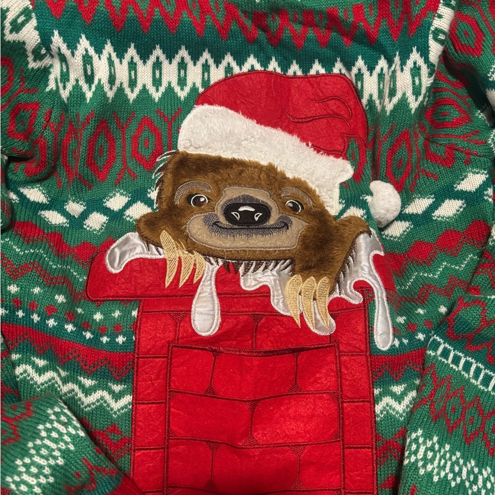 Holiday Sloth Crew Neck Sweater - Green/Red
